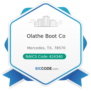 Olathe Boot Co - NAICS Code 424340 - Footwear Merchant Wholesalers