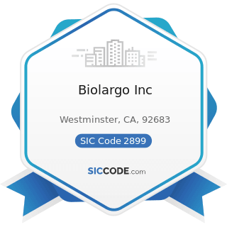 Biolargo Inc - SIC Code 2899 - Chemicals and Chemical Preparations, Not Elsewhere Classified