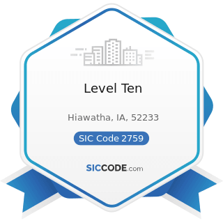 Level Ten - SIC Code 2759 - Commercial Printing, Not Elsewhere Classified