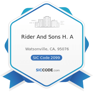 Rider And Sons H. A - SIC Code 2099 - Food Preparations, Not Elsewhere Classified