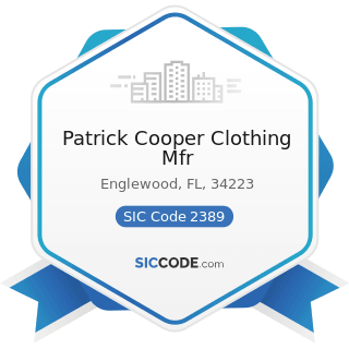 Patrick Cooper Clothing Mfr - SIC Code 2389 - Apparel and Accessories, Not Elsewhere Classified