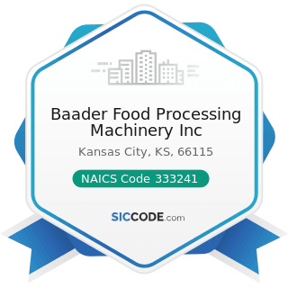 Baader Food Processing Machinery Inc - NAICS Code 333241 - Food Product Machinery Manufacturing