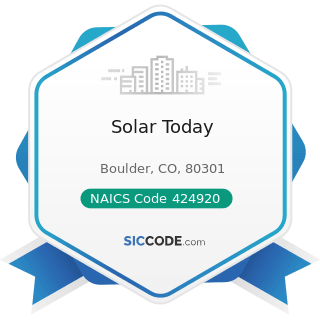 Solar Today - NAICS Code 424920 - Book, Periodical, and Newspaper Merchant Wholesalers