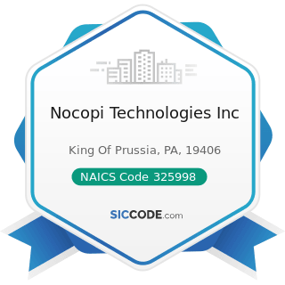 Nocopi Technologies Inc - NAICS Code 325998 - All Other Miscellaneous Chemical Product and...