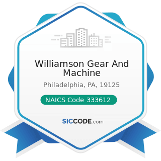 Williamson Gear And Machine - NAICS Code 333612 - Speed Changer, Industrial High-Speed Drive,...
