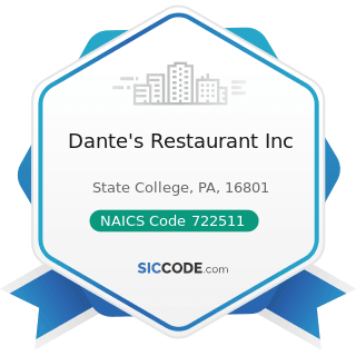 Dante's Restaurant Inc - NAICS Code 722511 - Full-Service Restaurants