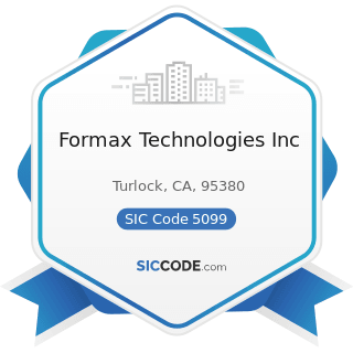 Formax Technologies Inc - SIC Code 5099 - Durable Goods, Not Elsewhere Classified