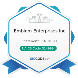 Emblem Enterprises Inc - NAICS Code 314999 - All Other Miscellaneous Textile Product Mills