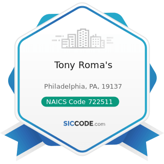 Tony Roma's - NAICS Code 722511 - Full-Service Restaurants