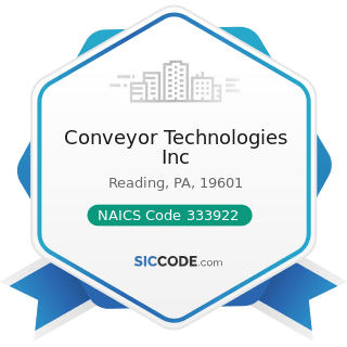 Conveyor Technologies Inc - NAICS Code 333922 - Conveyor and Conveying Equipment Manufacturing