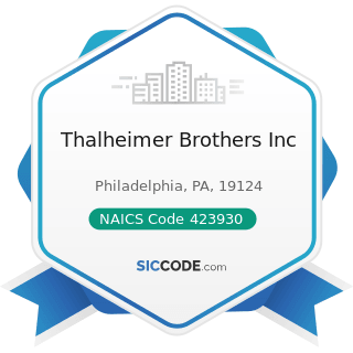 Thalheimer Brothers Inc - NAICS Code 423930 - Recyclable Material Merchant Wholesalers
