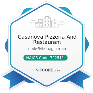 Casanova Pizzeria And Restaurant - NAICS Code 722511 - Full-Service Restaurants