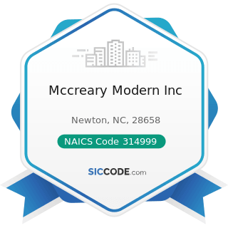 Mccreary Modern Inc - NAICS Code 314999 - All Other Miscellaneous Textile Product Mills