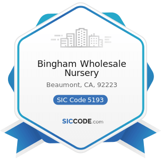 Bingham Wholesale Nursery ZIP 92223 NAICS 424930