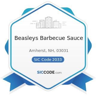 Beasleys Barbecue Sauce - SIC Code 2033 - Canned Fruits, Vegetables, Preserves, Jams, and Jellies