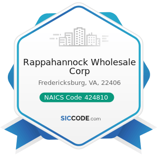 Rappahannock Wholesale Corp - NAICS Code 424810 - Beer and Ale Merchant Wholesalers