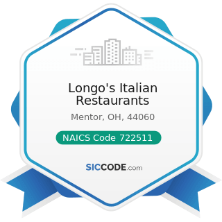 Longo's Italian Restaurants - NAICS Code 722511 - Full-Service Restaurants