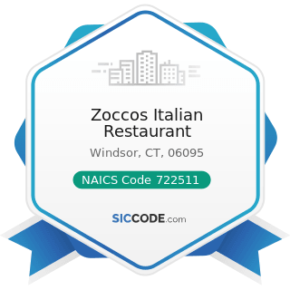 Zoccos Italian Restaurant - NAICS Code 722511 - Full-Service Restaurants