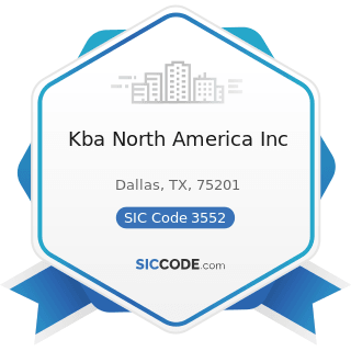 Kba North America Inc - SIC Code 3552 - Textile Machinery