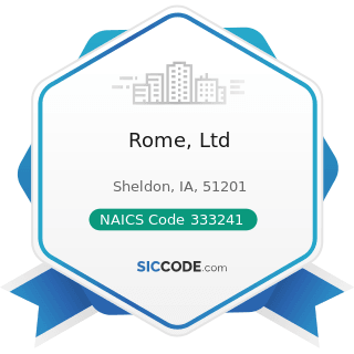 Rome, Ltd - NAICS Code 333241 - Food Product Machinery Manufacturing