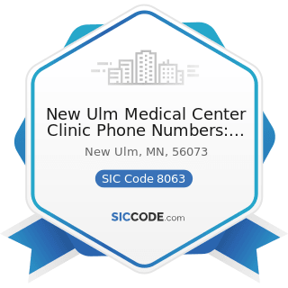 New Ulm Medical Center Clinic Phone Numbers: Mental Health - SIC Code 8063 - Psychiatric...