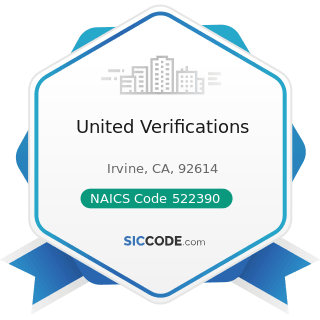 United Verifications - NAICS Code 522390 - Other Activities Related to Credit Intermediation