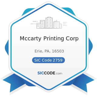 Mccarty Printing Corp - SIC Code 2759 - Commercial Printing, Not Elsewhere Classified