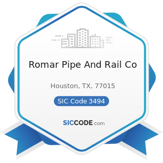 Romar Pipe And Rail Co - SIC Code 3494 - Valves and Pipe Fittings, Not Elsewhere Classified