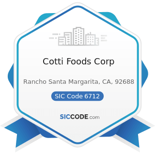 Cotti Foods Corp - SIC Code 6712 - Offices of Bank Holding Companies