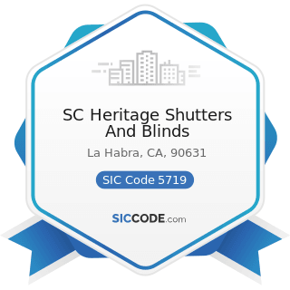 SC Heritage Shutters And Blinds - SIC Code 5719 - Miscellaneous Home Furnishings Stores