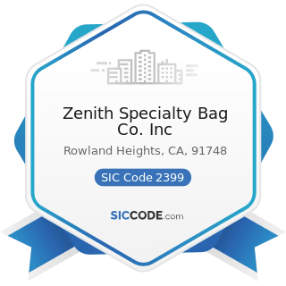 Zenith Specialty Bag Co. Inc - SIC Code 2399 - Fabricated Textile Products, Not Elsewhere...