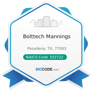 Bolttech Mannings - NAICS Code 332722 - Bolt, Nut, Screw, Rivet, and Washer Manufacturing