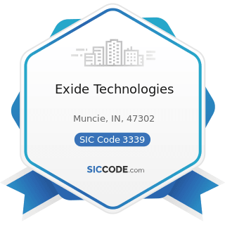 Exide Technologies - SIC Code 3339 - Primary Smelting and Refining of Nonferrous Metals, except...