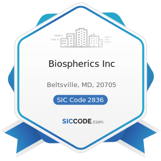Biospherics Inc - SIC Code 2836 - Biological Products, except Diagnostic Substances
