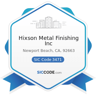 Hixson Metal Finishing Inc - SIC Code 3471 - Electroplating, Plating, Polishing, Anodizing, and...